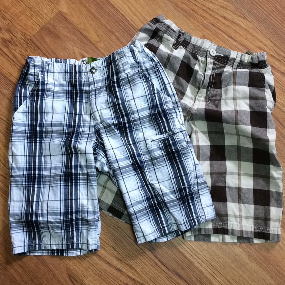 Two boys plaid shorts